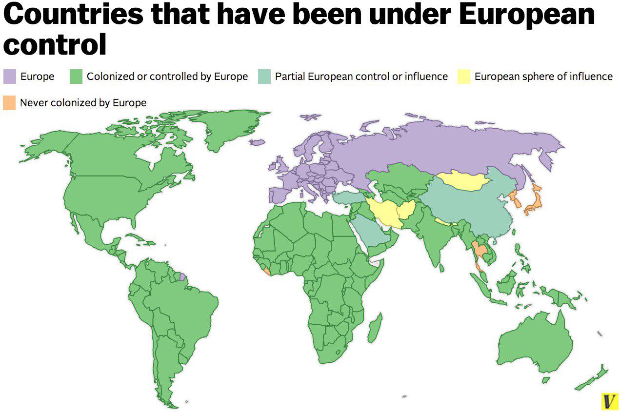 Obszary skolonizowane przez europejskie mocarstwa kolonialne