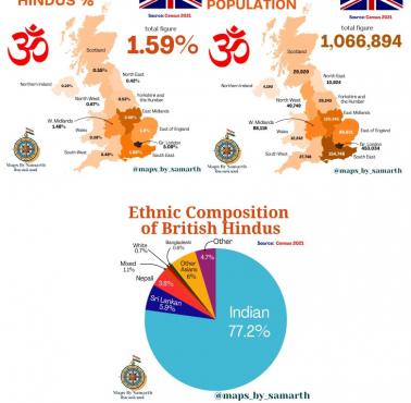 Mapa religijna Wielkiej Brytanii. Hindusi na Wyspach Brytyjskich, 2021