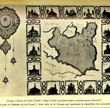 Mapa Polski z lokalizację tatarskich meczetów, 1932