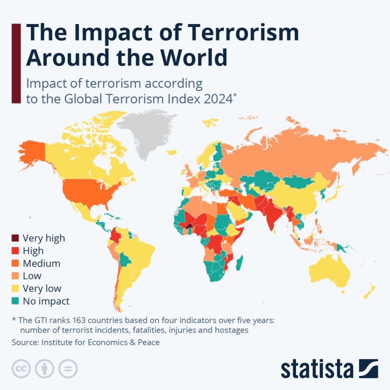 Zagrożenie terrorystyczne w Europie, liczba ataków terrorystycznych w Europie, 2024, Global Terrorism Index