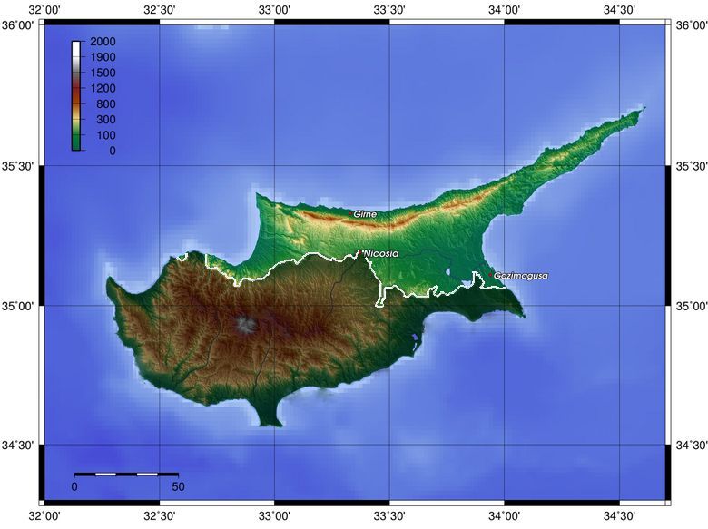 Reliefowa mapa Cypru