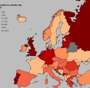 Współczynnik otyłości w Europie, 2021