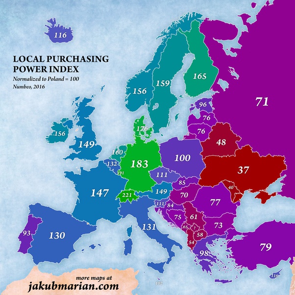 Siła nabywcza mieszkańców Europy, 2016