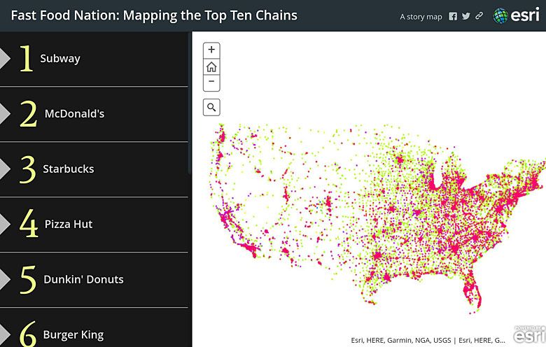 Mapa najpopularniejszych fast-foodów w USA