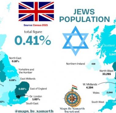 Mapa religijna Wielkiej Brytanii. Żydzi na Wyspach Brytyjskich, 2021