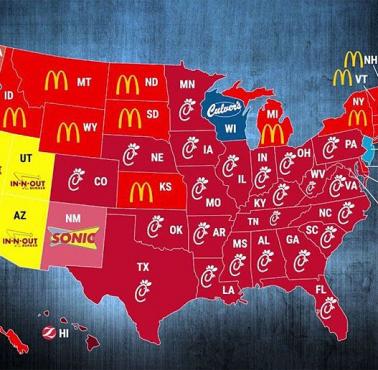 Mapa najpopularniejszych fast-foodów w USA