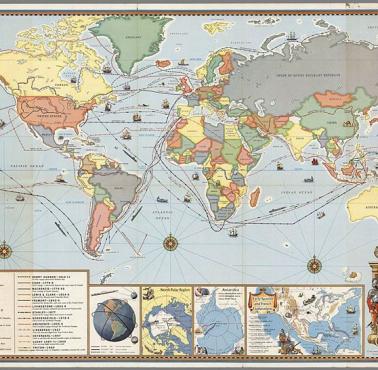 Mapa wielkich wypraw i odkryć geograficznych od 1000 do 1961 roku.