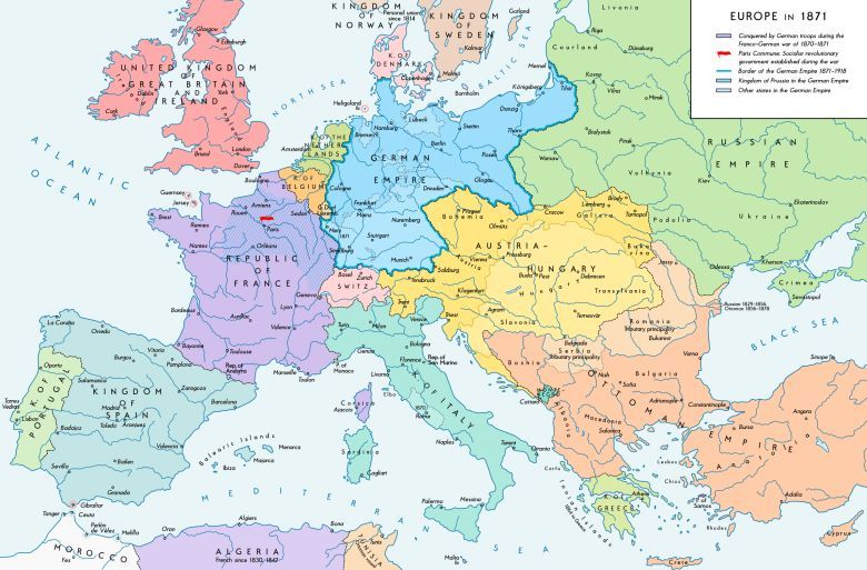 Mapa Europy z 1871 roku