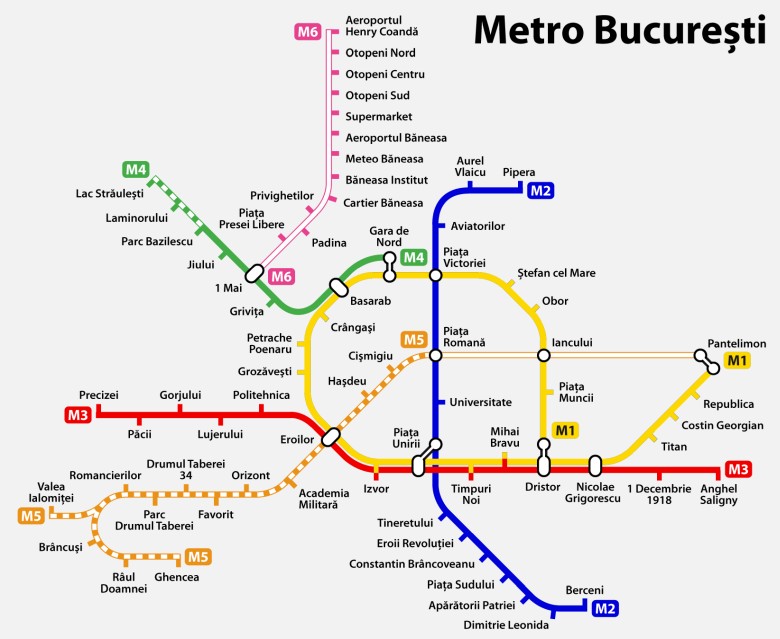 Mapa metra w Bukareszcie