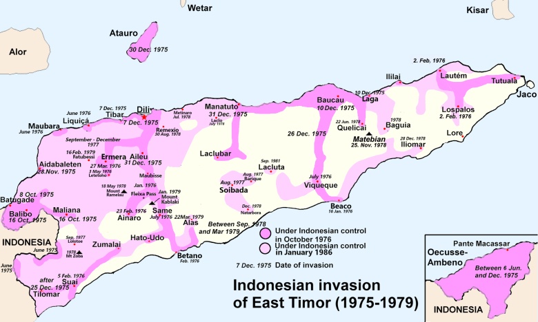 Mapa indonezyjskiej inwazji na Timor Wschodni