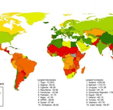 Zmiana stopnia zalesienia w poszczególnych państwach świata w latach 1990-2015