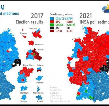 Preferencje wyborcze w Niemczech w 2017 i 2021