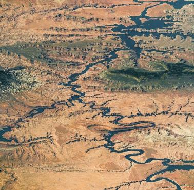 Powell (ang. Lake Powell) - sztuczny zbiornik wodny na rzece Kolorado, w USA (zdjęcie NASA, ISS).