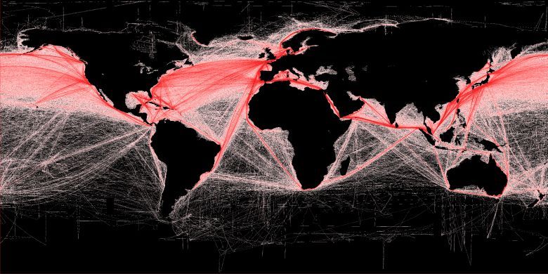 Wizualizacja natężenia transportu oceanicznego na świecie