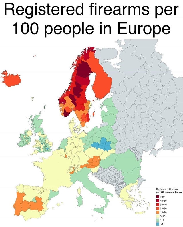 Broń na 100 mieszkańców w Europie