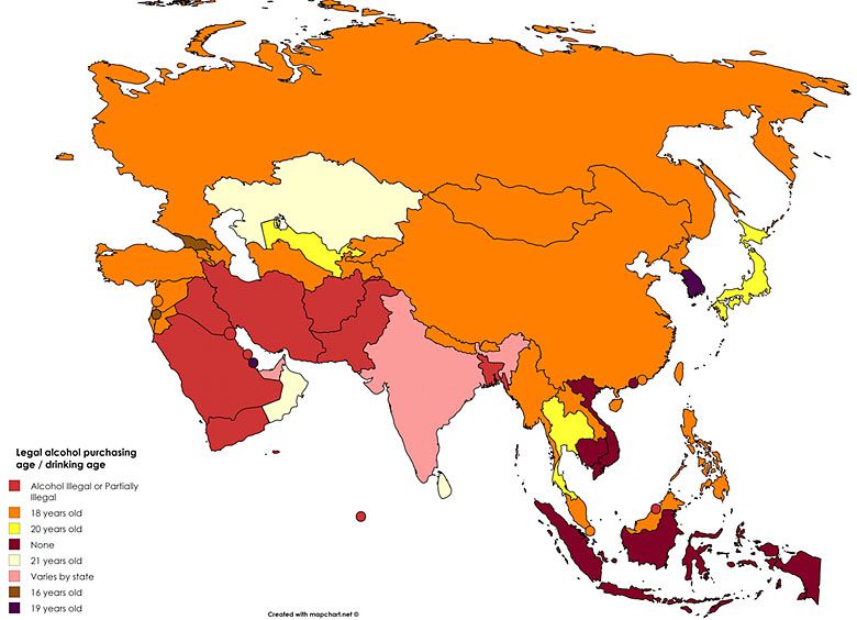 Kwestie legalności picia alkoholu w poszczególnych państwach Azji