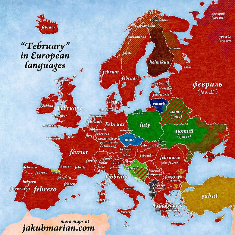 Słowo luty w różnych europejskich językach