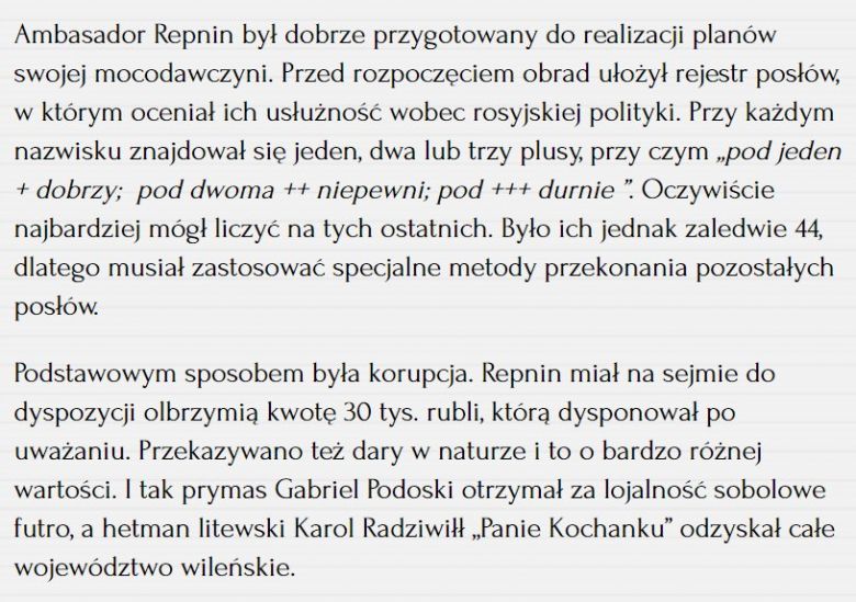 Ambasador Repnin i jego działalność pod koniec istnienia I RP.