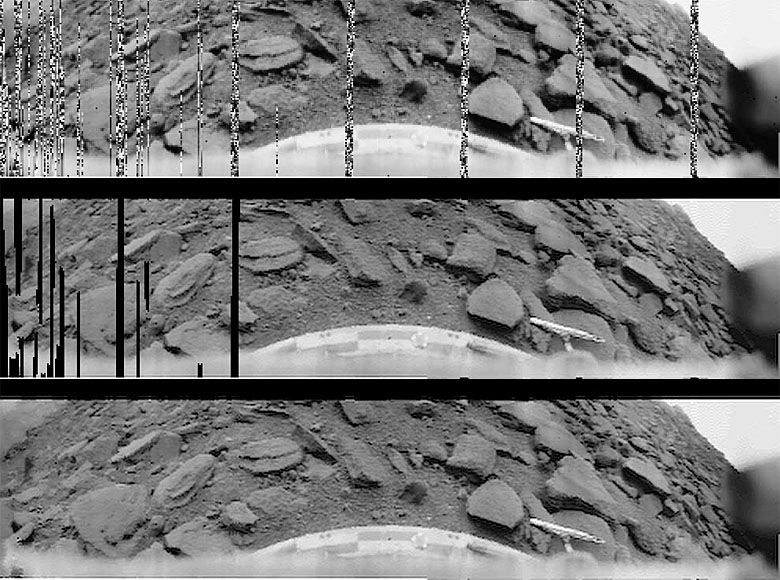 Pierwsze zdjęcie powierzchni Wenus wykonane przez rosyjską sondę kosmiczną Wenera 9 w 1975 roku.