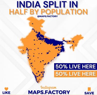 Populacja Indii podzielona na 2 podobne obszary