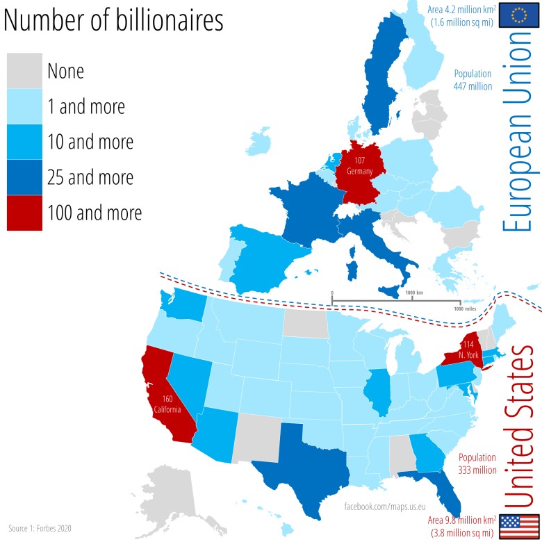 Miliarderzy w UE i USA, Forbes 2020