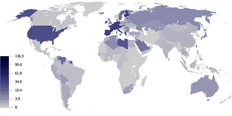 Rezerwy złota per capita (na głowę)