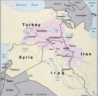 Tereny zamieszkałe przez Kurdów (mapa CIA z 2002 roku)