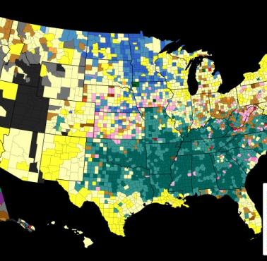 Chrześcijaństwo (katolicy, protestanci, mormoni) w USA według hrabstw (źródło: archiwum danych stowarzyszenia religijnego)