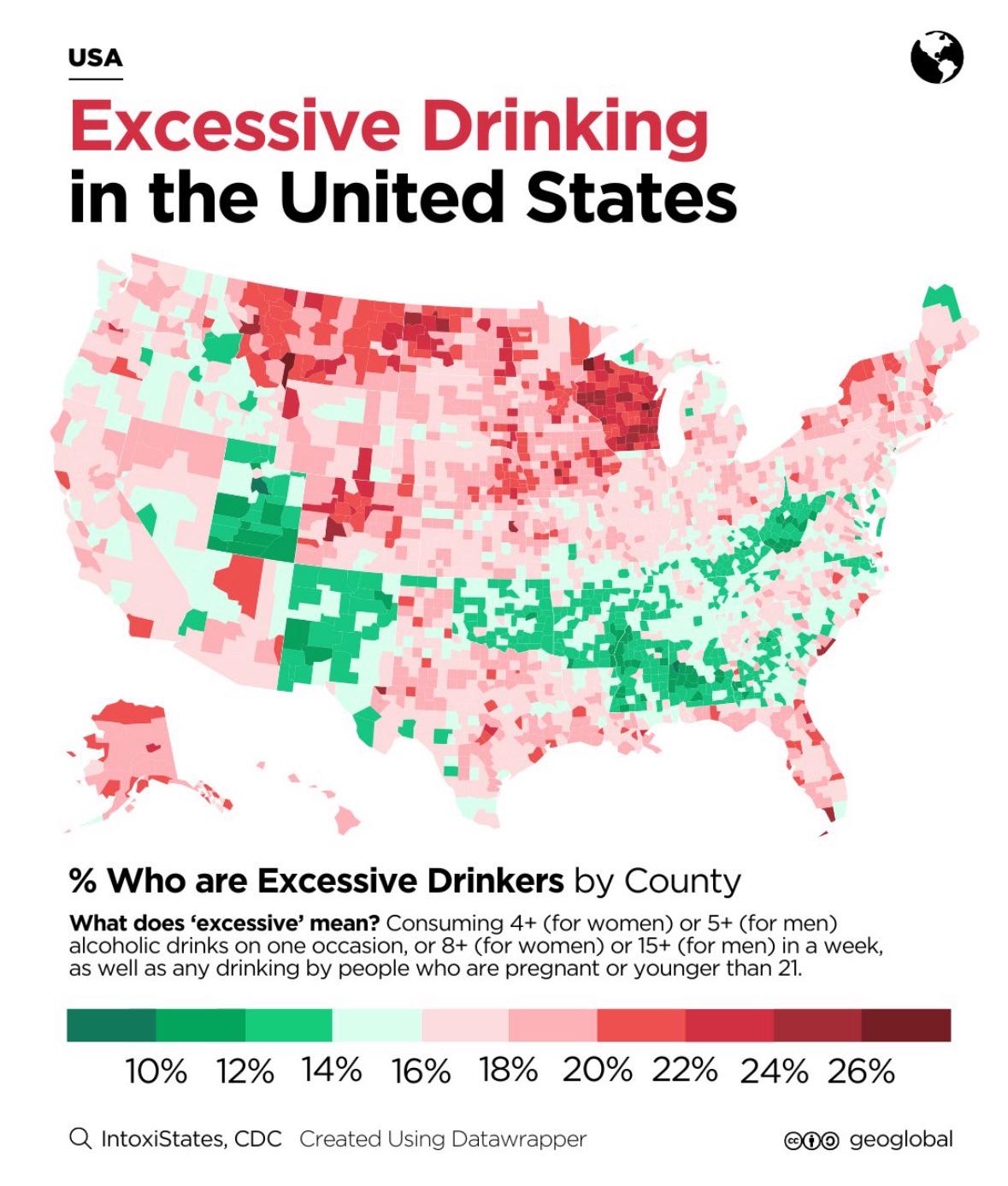 Nadmierne spożywanie alkoholu w USA z podziałem na stany i hrabstwa, brak danych o dacie