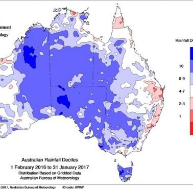 Mapa opadów w Australii 2016/2017
