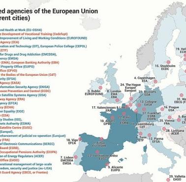 Lokalizacja 37 agencji Unii Europejskiej