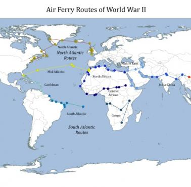 Trasy lotnicze podczas II wojny światowej (North Atlantic Route, South Atlantic Route i South Pacific Route)