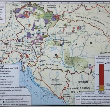 Mapa ekonomiczna, gospodarcza Austro-Węgier, 1910