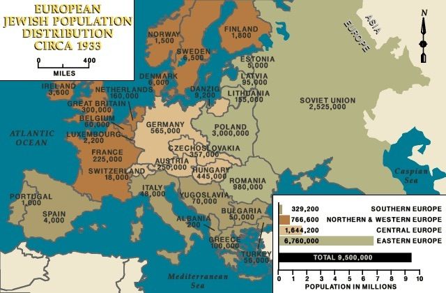 Liczebność Żydów w Europie w 1933 roku