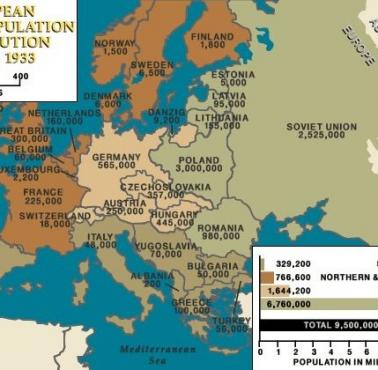 Liczebność Żydów w Europie w 1933 roku