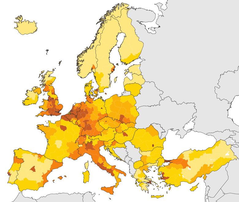 Najludniejsze obszary Europy