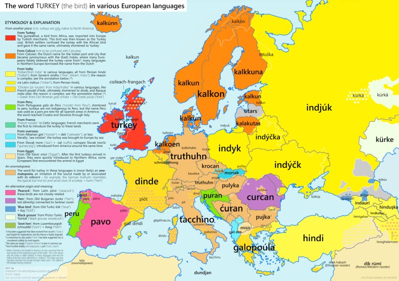 Słowo indyk w różnych europejskich językach