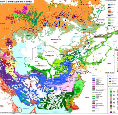Mapa języków używanych w Azji Centralnej