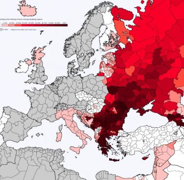 Mapa zasięgu Kościoła wschodniego - prawosławnego