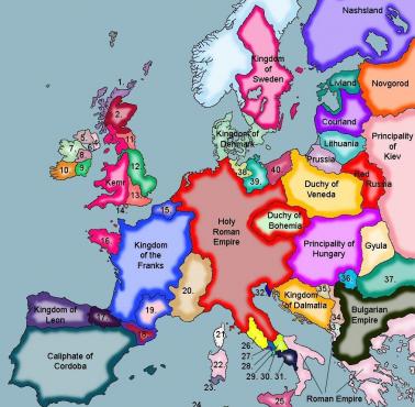 Mapa Europy w 1000 roku