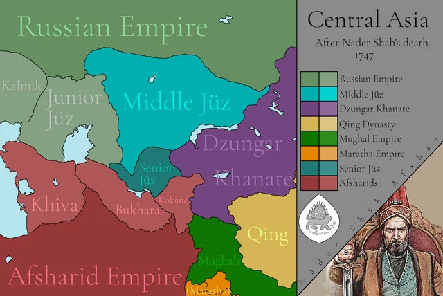 Azja Środkowa przed śmiercią Nadira Szah Afszara, 1747. Azja Środkowa przed ekspansją Moskwy