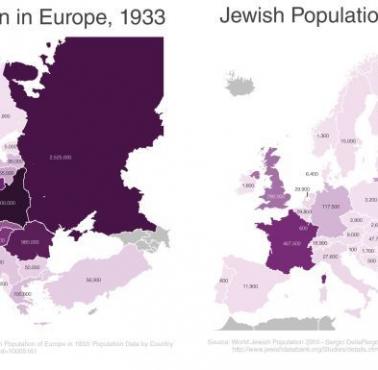 Populacja Żydów w Europie - w 1933 i 2015 roku