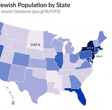 Procent Żydów w poszczególnych stanach USA, 2015