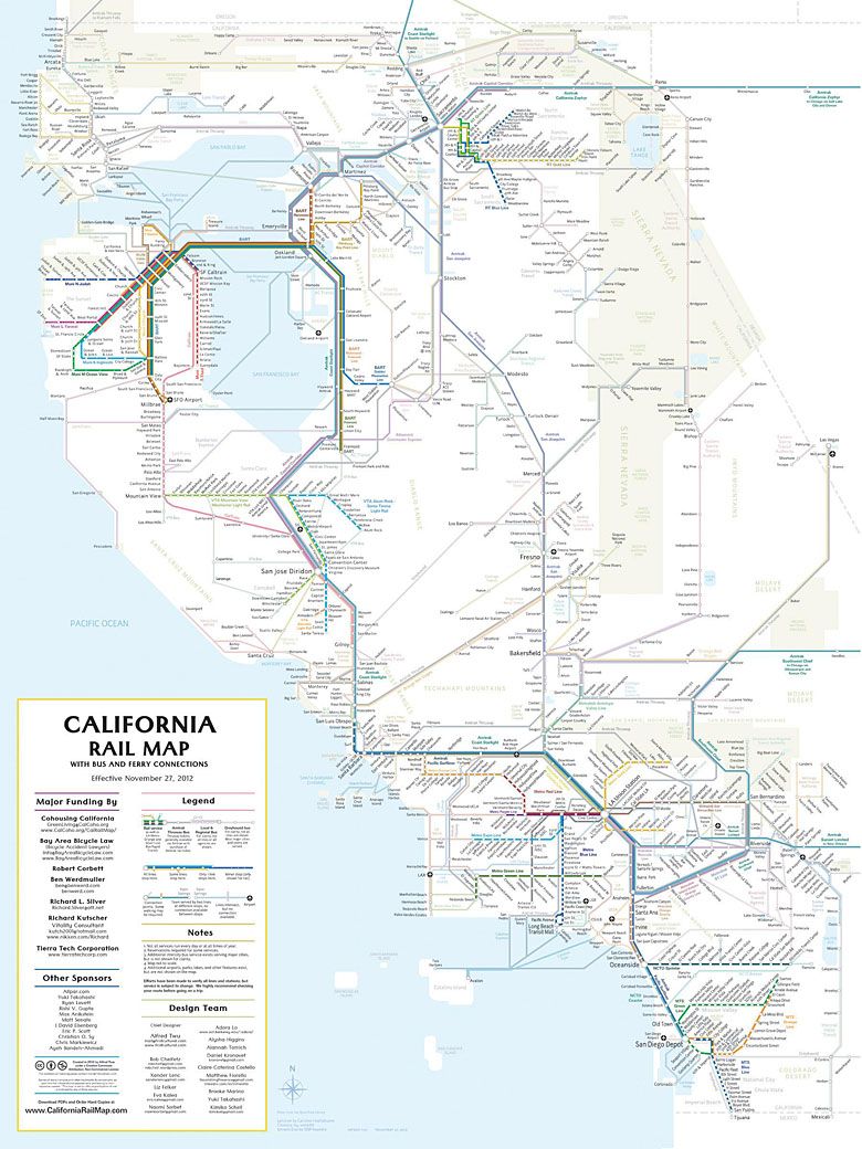 Mapa kolejowa Kalifornii