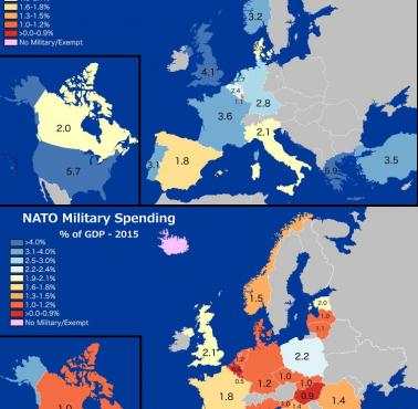 Wydatki na wojsko państw NATO w 1990 roku i 2015