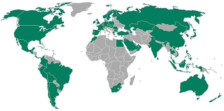 Mapa państw z barami Starbucks