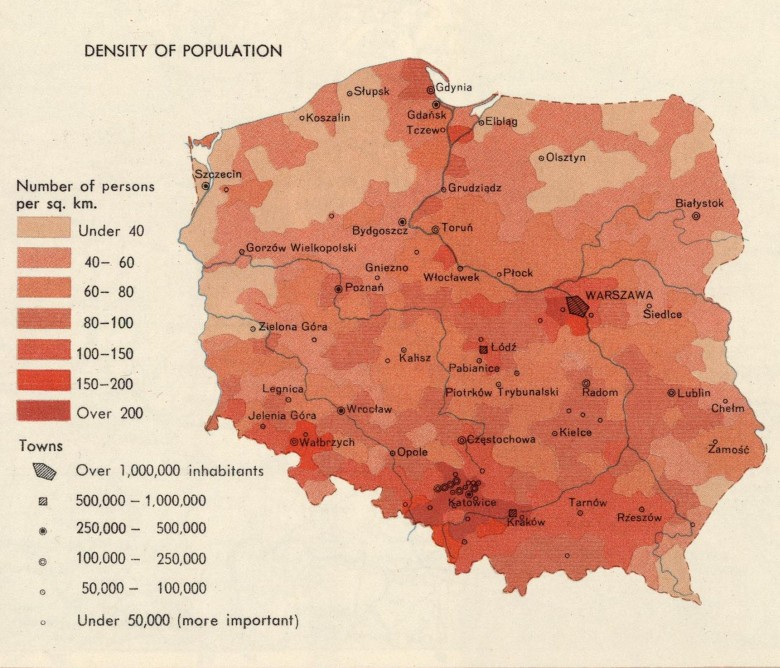 Gęstość zaludnienia Polski w 1967 roku