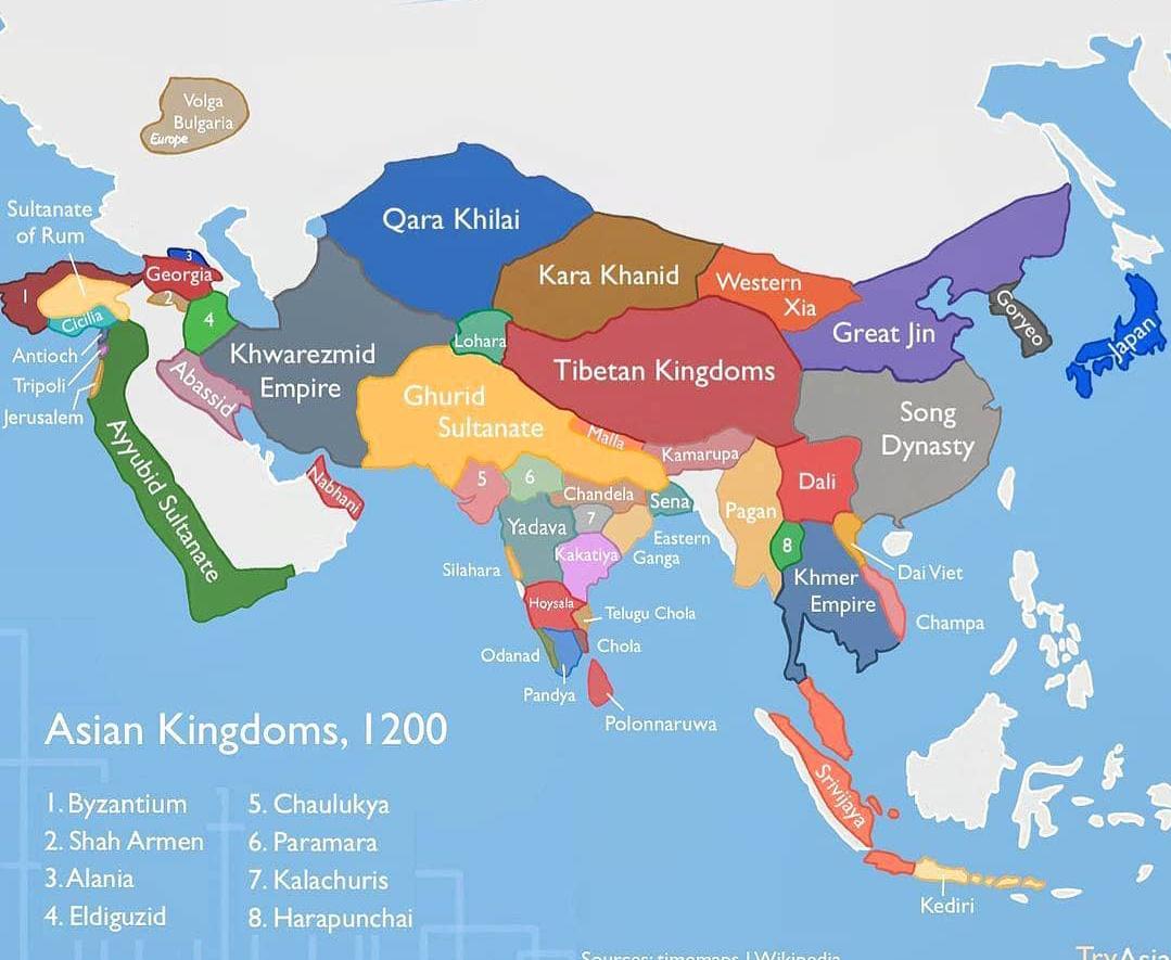 Mapa Azji w 1200 roku