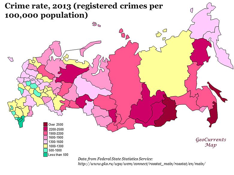 Wskaźnik przestępczości w poszczególnych regionach Rosji