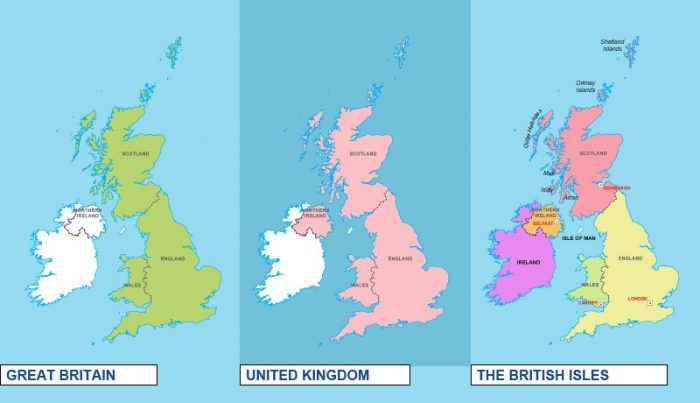 Różnice między Wielką Brytanią, Zjednoczonym Królestwem i Wyspami Brytyjskimi
